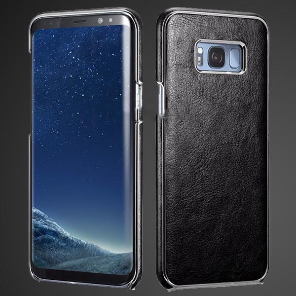 S8 Plus Platinum Black Leather  Electroplating Cover Case