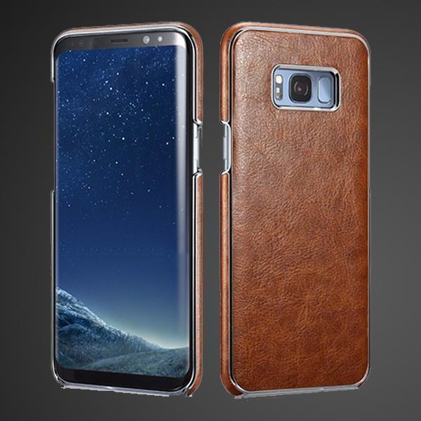 S8 Plus Platinum Brown Leather Electroplating Cover Case