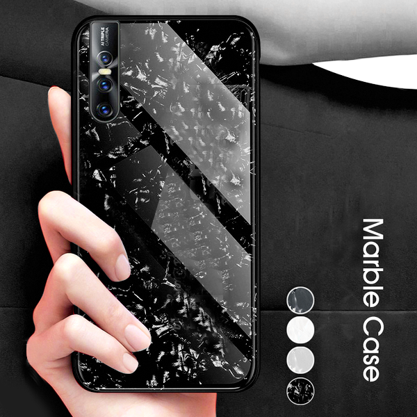 Buy 1 Get 1 FREE: Luxury Marble Pattern Tempered Glass Case for Vivo V15 Pro