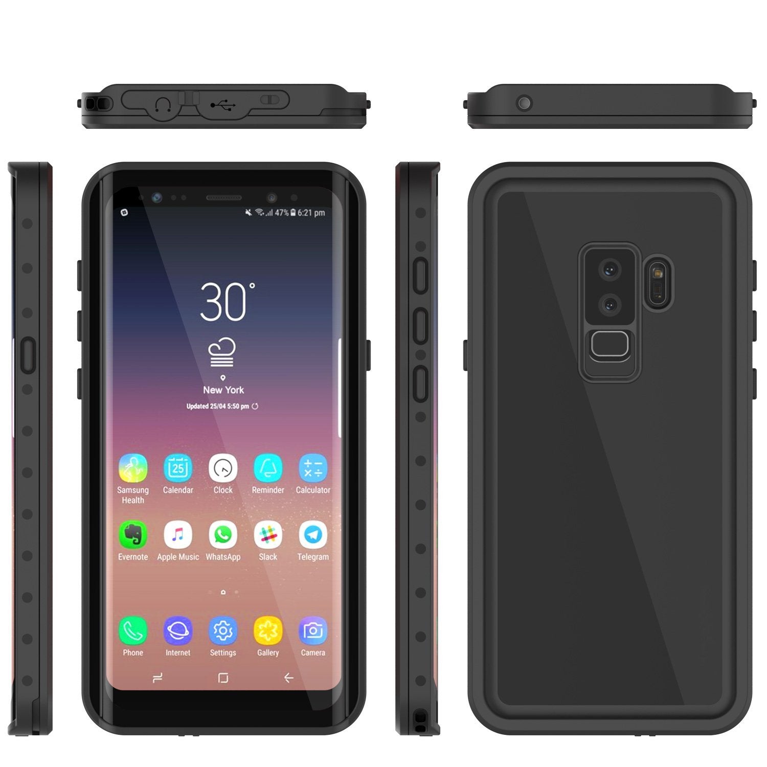 Galaxy S9 Plus Shockproof Waterproof Case StudStar Black Thin 6.6ft Underwater IP68 Snow Proof