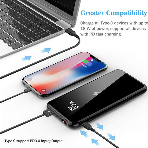 Wireless Charger + Power Bank (LED Digital Ready) - 10000mAh (QC/QI Ready) (6 Months Warranty)