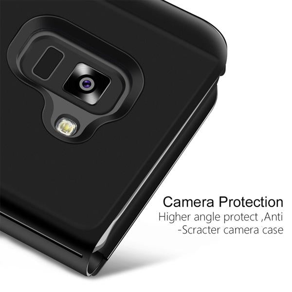 Galaxy A8Plus Mirror Shine Flip Case (Premium) - Black/ Gold/ Blue