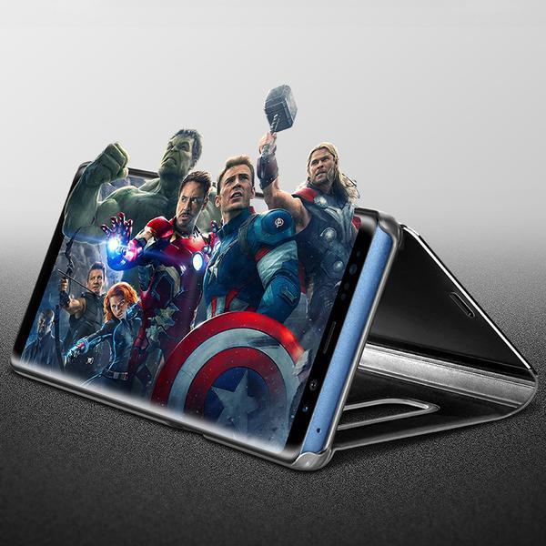 One Plus 6 Mirror Shine Flip Case (Premium) - Black/ Blue/ Gold