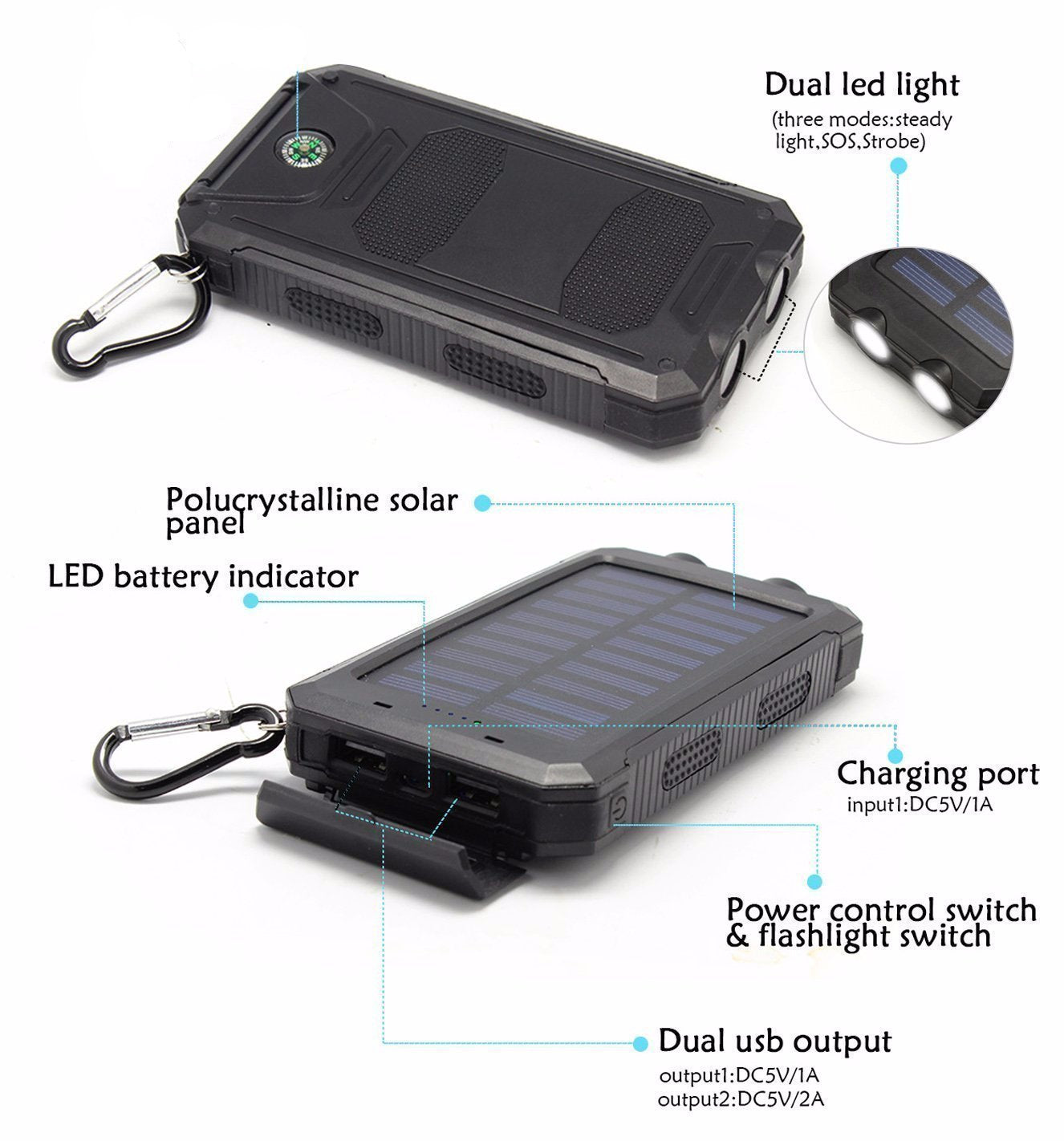 Rugged Solar Power Bank - 10000mAh (6 Months Warranty) Android/iOS Compatible