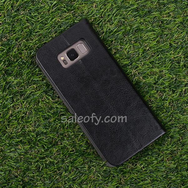 S8 Plus Flip Folio Credit Card Holder Cover Case - Black