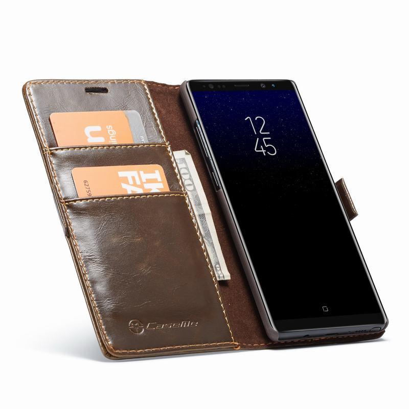 Galaxy S9 Flip Folio Leather Credit Card Holder Cover Case - Brown