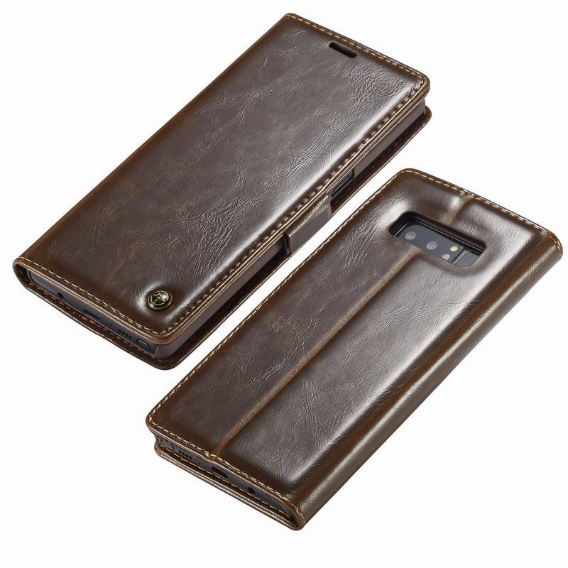 Galaxy S9 Flip Folio Leather Credit Card Holder Cover Case - Brown