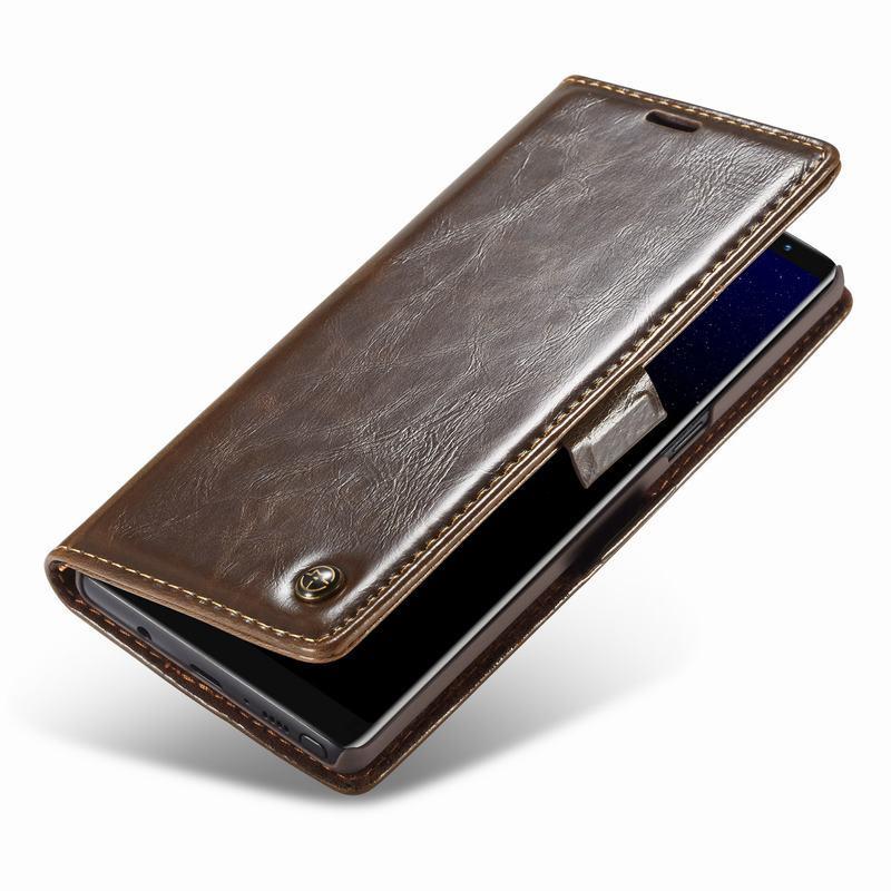 Galaxy Note 8 Flip Folio Leather Credit Card Holder Cover Case - Brown