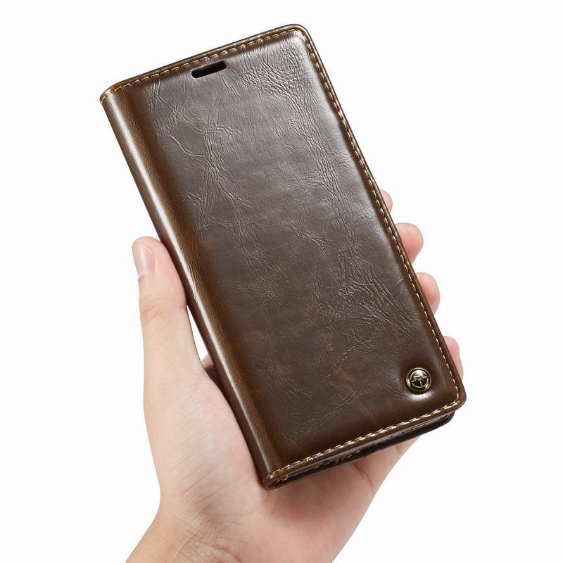 Galaxy S9 Flip Folio Leather Credit Card Holder Cover Case - Brown