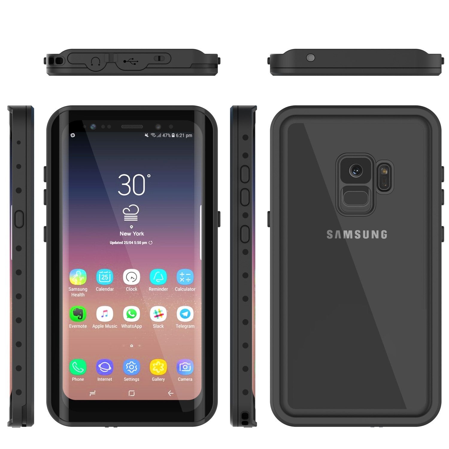 Galaxy S9 Shockproof Waterproof Case StudStar Black Thin 6.6ft Underwater IP68 Snow Proof