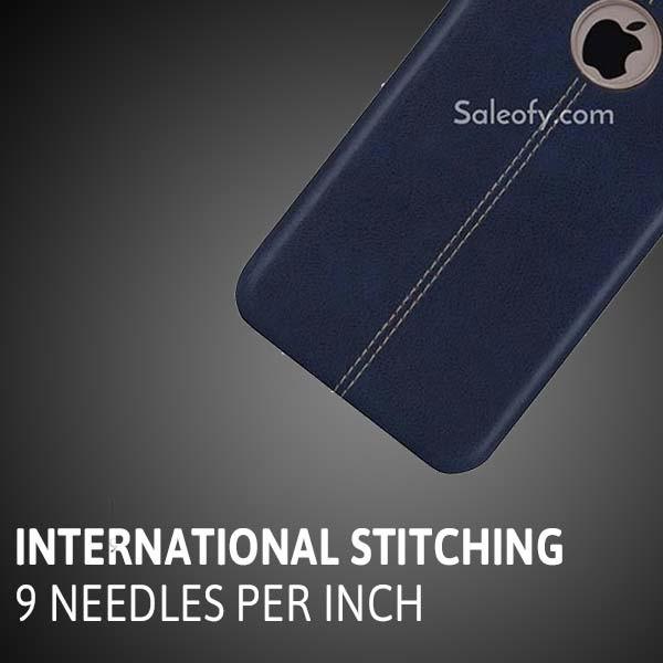 iPhone 6s+/6+ Plus Blue Leather Cover with Metallic Logo Display Case for Apple [5.5"]