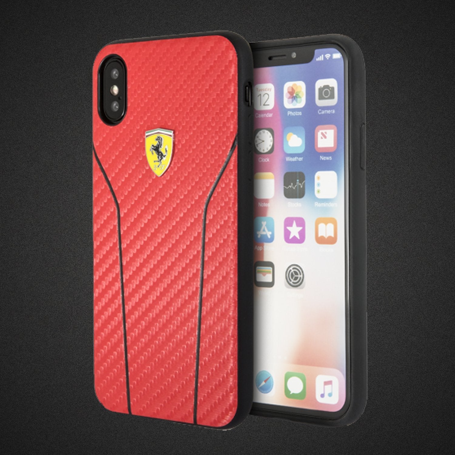 Original Ferrari Case Cover for iPhone XS/X Textured Back - Red (Retail Packaging with Verification Code)