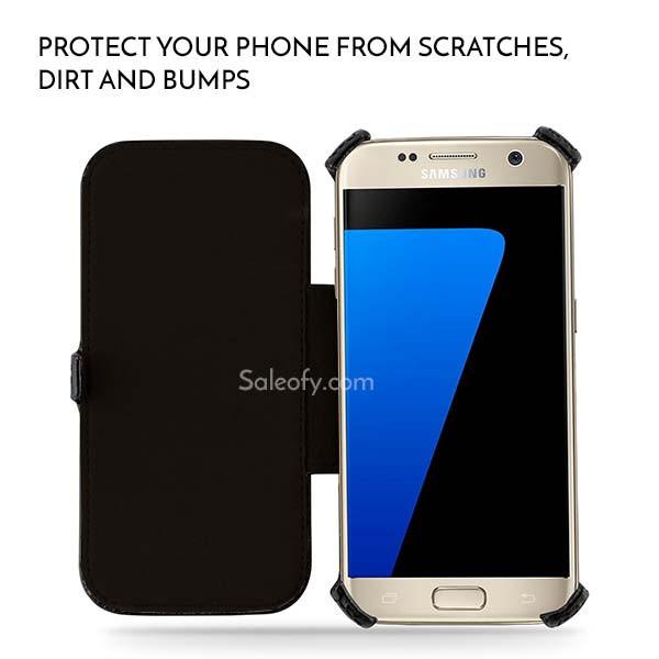 S7 Stand Function Flip Folio Cover Case with Credit Card Slot - Black