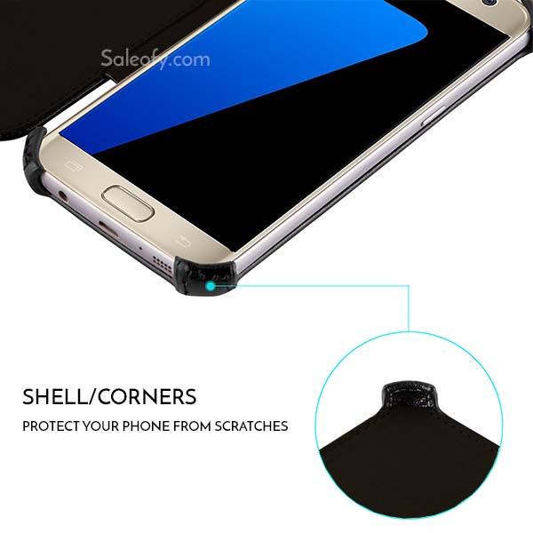 S7 Stand Function Flip Folio Cover Case with Credit Card Slot - Black