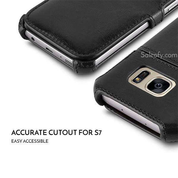 S7 Stand Function Flip Folio Cover Case with Credit Card Slot - Black