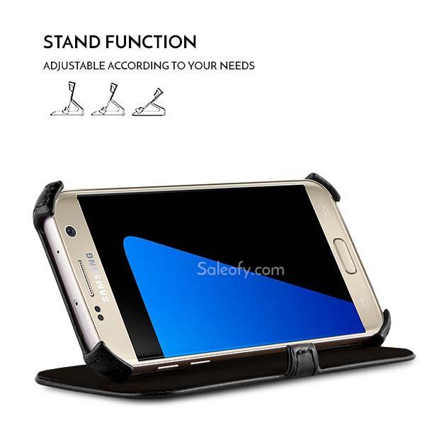 S7 Stand Function Flip Folio Cover Case with Credit Card Slot - Black