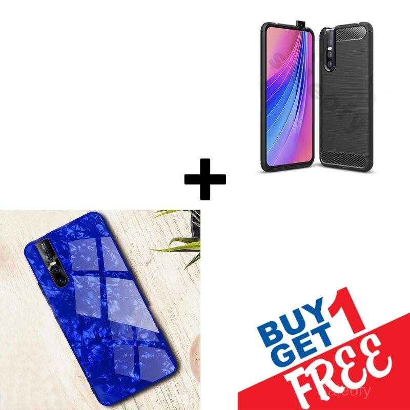 Buy 1 Get 1 FREE: Luxury Marble Pattern Tempered Glass Case for Vivo V15 Pro