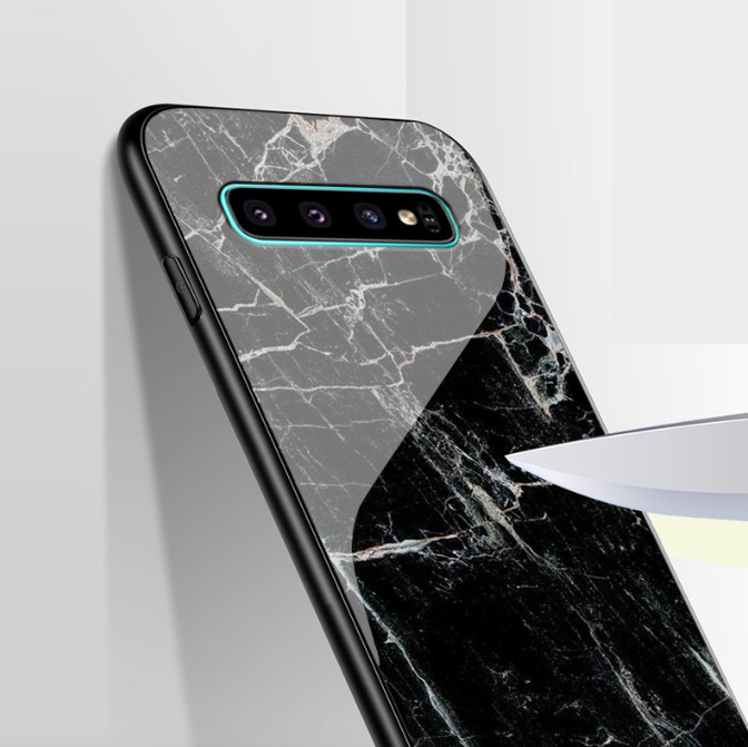 Luxury Marble Design Glass Black Marble Case For Galaxy S10 Plus