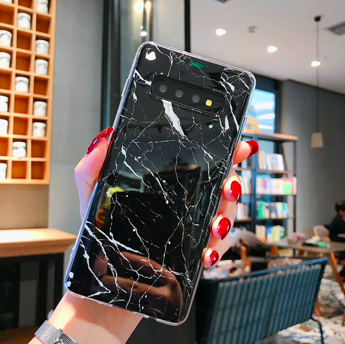 Luxury Marble Design Glass Black Marble Case For Galaxy S10 Plus