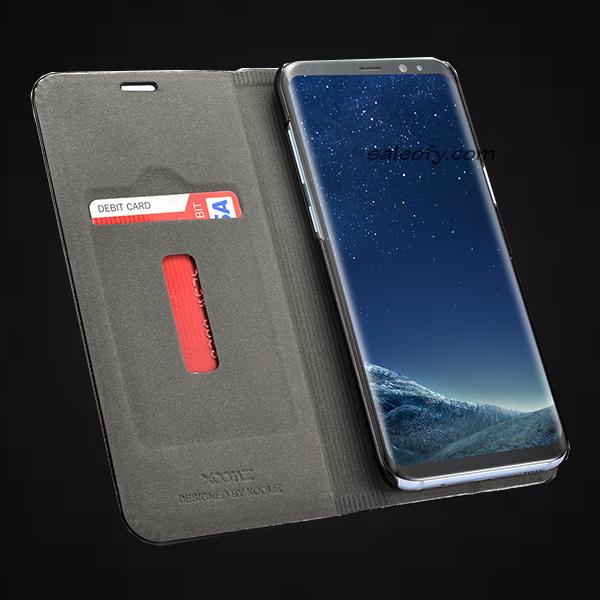 S8 Plus Flip Folio Credit Card Holder Cover Case - Black