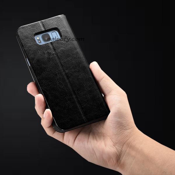 S8 Plus Flip Folio Credit Card Holder Cover Case - Black