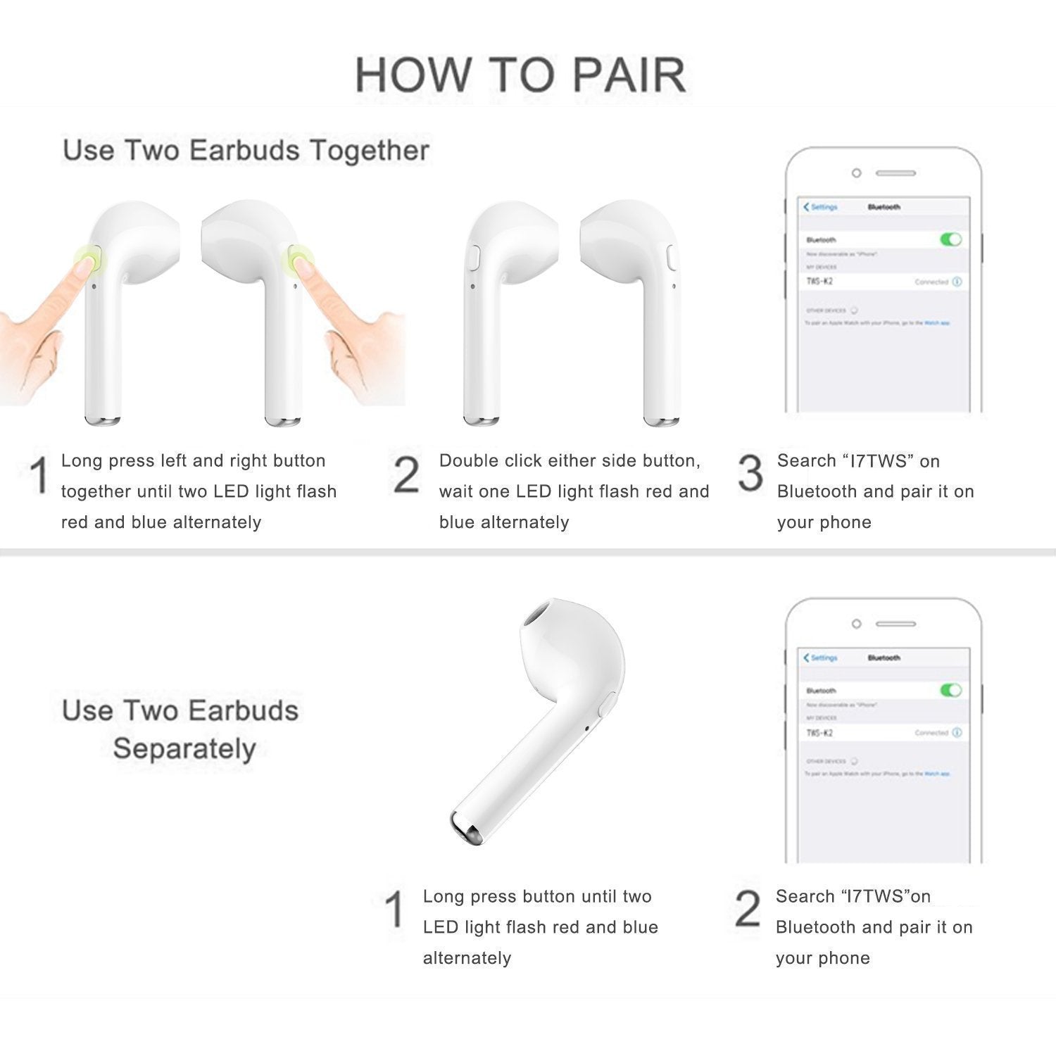 Bluetooth Earpods with Mic & Battery Case - iOS & Android Compatible