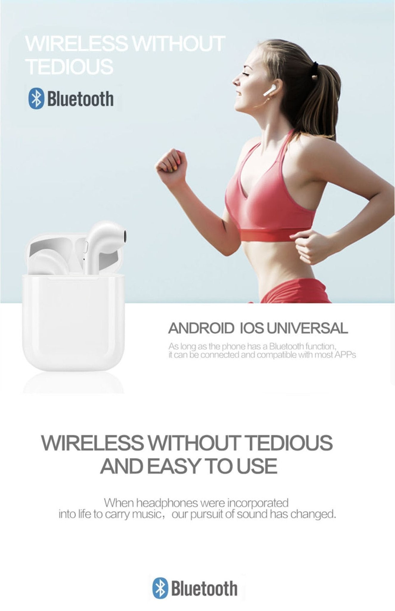 Bluetooth Earpods with Mic & Battery Case - iOS & Android Compatible