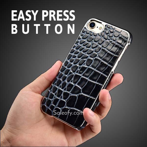 iPhone 7 Electroplating Alligator Embossed Genuine Leather Back Case Cover - Black