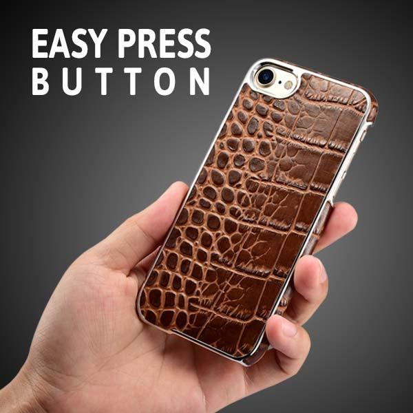 iPhone 7 Electroplating Alligator Embossed Genuine Leather Back Case Cover - Brown