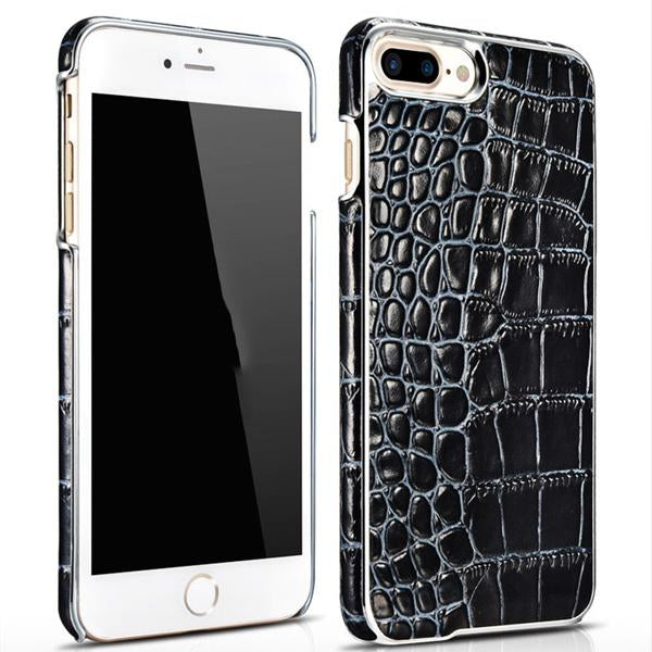 iPhone 8+ Plus Electroplating Alligator Embossed Genuine Back Case Cover - Black