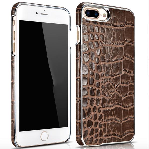 iPhone 8+ Plus Electroplating Alligator Embossed Genuine Back Case Cover - Brown