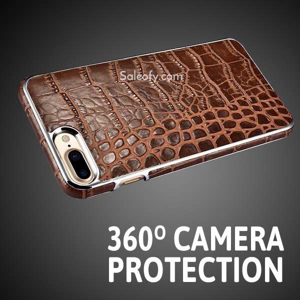 iPhone 8+ Plus Electroplating Alligator Embossed Genuine Back Case Cover - Brown