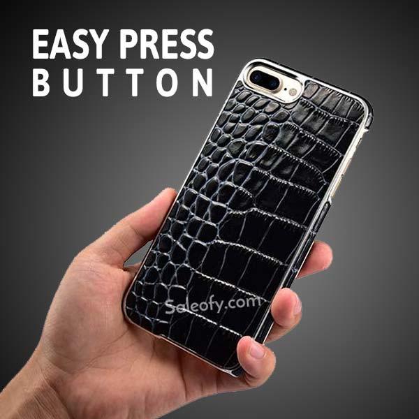 iPhone 7+ Plus Electroplating Alligator Embossed Genuine Back Case Cover - Black