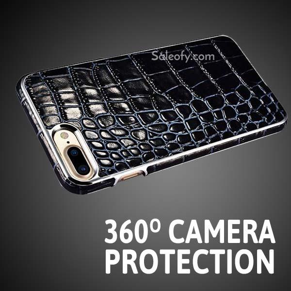 iPhone 7+ Plus Electroplating Alligator Embossed Genuine Back Case Cover - Black