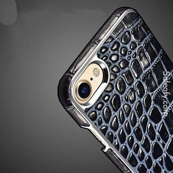iPhone 8 Electroplating Alligator Embossed Genuine Back Case Cover - Black