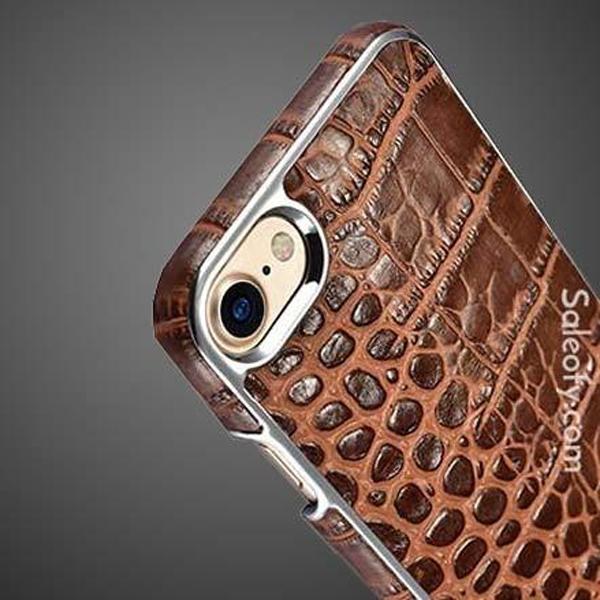 iPhone 8 Electroplating Alligator Embossed  Back Case Cover - Brown