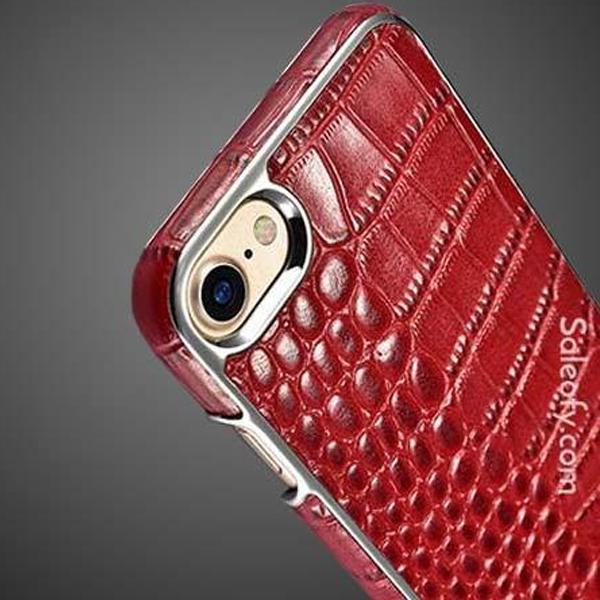 iPhone 8 Electroplating Alligator Embossed Genuine Back Case Cover - Red