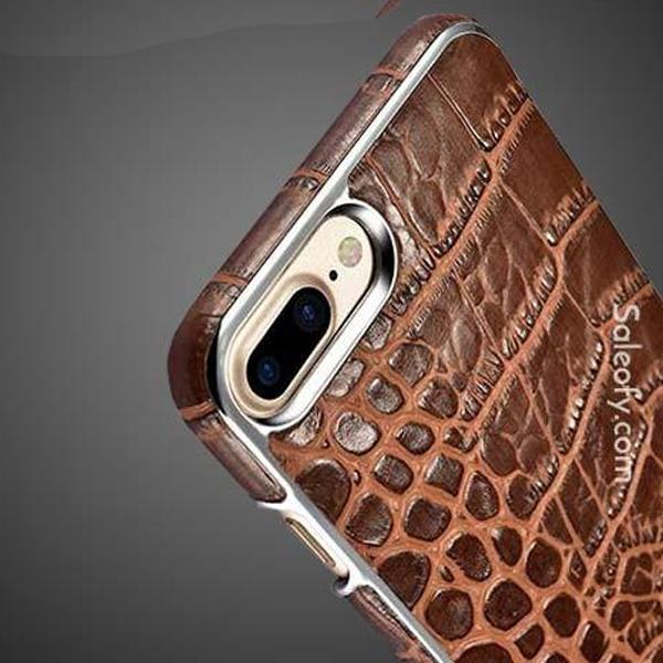 iPhone 8+ Plus Electroplating Alligator Embossed Genuine Back Case Cover - Brown