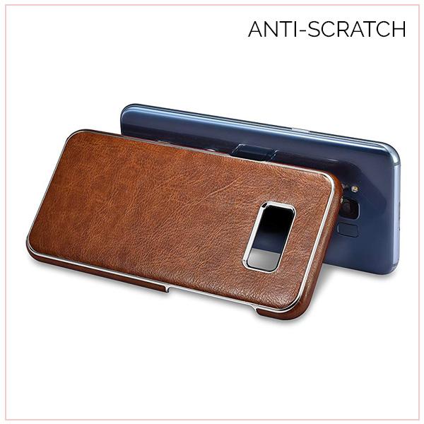 S8 Plus Platinum Brown Leather Electroplating Cover Case