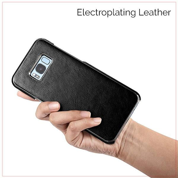 S8 Plus Platinum Black Leather  Electroplating Cover Case