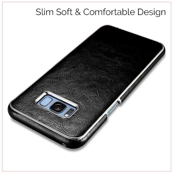 S8 Plus Platinum Black Leather  Electroplating Cover Case
